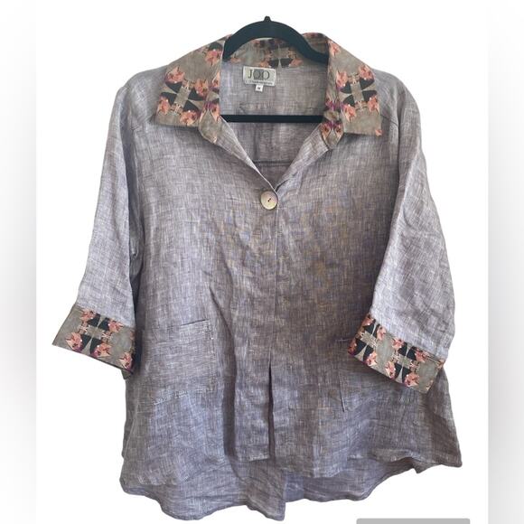 Jeanne O’Neill Original women’s size M linen 3/4 sleeve artsy top - Picture 1 of 5